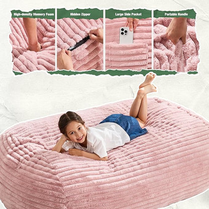Hobestluk 4FT Bean Bag Chairs Adult Bean Bag with Portable Handle Comfy Large Bean Bag Chair with Removable Cover for Living Room Bedroom or Reading Nook (Stripe Pink, 4FT)