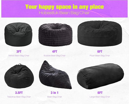 Hobestluk 6FT Bean Bag Chair Large Beanbag Lounger with Removable Cover Adult Bean Bag Chair with Portable Handle Desgin for Living Room Bedroom (Black, 6FT)