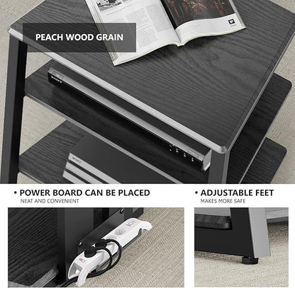 FITUEYES Design 4-Tier AV Media Stand Corner Shelf Stand Wooden Corner Shelves Component Cabinet Stereo Rack Audio Tower with Height Adjustable Wooden Shelves for/Xbox One/ps4 (Black)