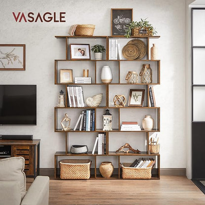 VASAGLE 6-Tier Bookshelf, Tall Display Shelf, Freestanding Storage Shelf, Rustic Brown ULBC61BX Coat Rack, Hall Tree with Shoe Bench for Entryway, Rustic Brown and Black UHSR40B