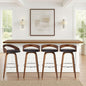 Armen Living Sonia 30" Bar Height Swivel Brown Faux Leather and Walnut Wood Bar Stool - Set of 3