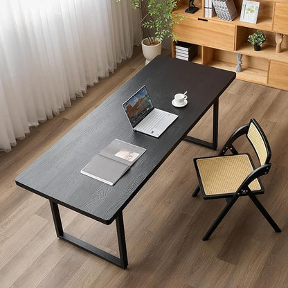 Modern Solid Wood Dining Table with Metal Base Stylish Durable Dining Room Table in Black Multiple Sizes Home Use Office Desk(78.74in)