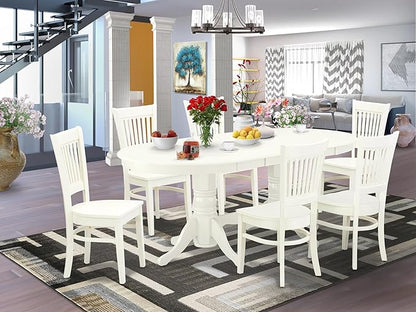 East West Furniture VAVA7-LWH-W 7 Piece Dining Room Table Set Consist of an Oval Kitchen Table with Butterfly Leaf and 6 Dining Chairs, 40x76 Inch, Linen White
