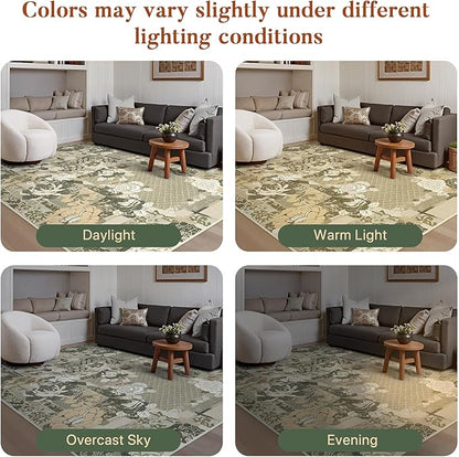 GENIMO Floral Runner Rug 2X6, Machine Washable Non Slip Vintage Patchwork Hallway Runner, Ultra-Thin Low Pile Runners for Indoor Entryway, Hallway, Kitchen and Corridor, Taupe Gray