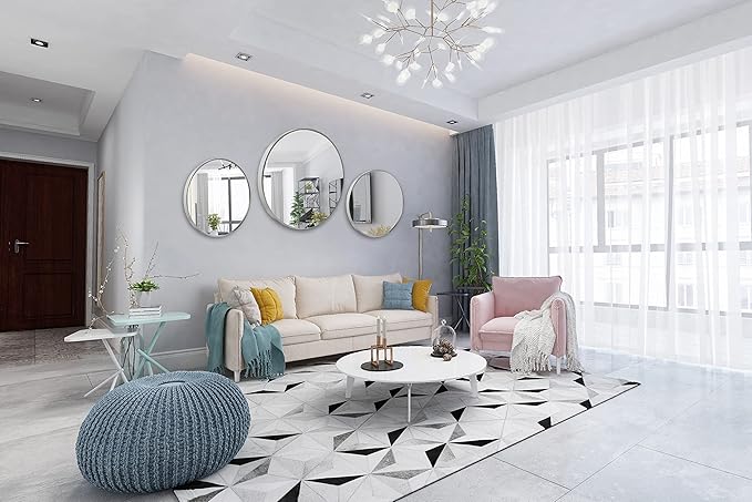 FrameWorks 28" Deluxe Contemporary Silver Circular Aluminum Mirror