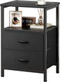 Huuger Night Stand with 2 Drawers, Bed Side Table with Open Shelf, Wooden Top, Nightstand for Bedroom, End Table for Small Space, Fabric Drawer, Black