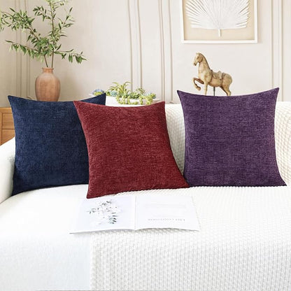 CaliTime Throw Pillow Covers Decorative 20 X 20 Inches Pack of 2 Cozy Chenille Cushion Cases for Couch Sofa Bed Living Room Home Navy Blue