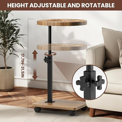 PPAMAPIC C Shaped End Table Adjustable Height, 360°Swivel TV Tray Table for Small Spaces, Side Table for Living Room, Couch Tables That Slide Under for Sofa Bed Chair