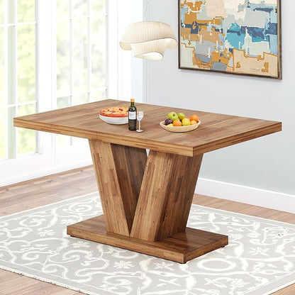 NicBex 47" Dining Table for 4 People, Farmhouse Dinner Table Small Dining Room Tables Rectangular Wooden Kitchen Tables with Heavy Duty Pedestal for Kitchen, Living Room, Black & Brown