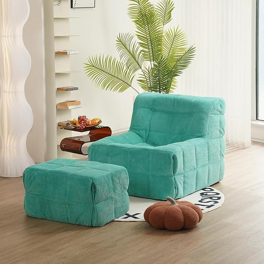 N&V CUBICUS Armless Floor Sofa, All New Hybrid Foam Design, with Matching Ottoman (CUBICUS, Jade)
