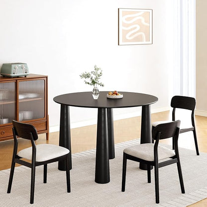 Casaphoria 45" Round Dining Table, Kitchen Table for 4 with Arc-Shaped Edge Top and Cylindrical Legs, Easy Assembly for Living Room, Dining Room, Black