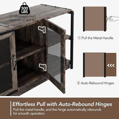 GarveeHome Farmhouse TV Stand for 65/75 inch TV, Entertainment Center with Storage Cabinet, Industrial TV Console Cabinet with Mesh Doors, 63" Rustic TV Media Console Table for Living Room, Oak