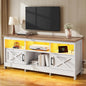 YITAHOME TV Stand for 65 Inch TVs, Entertainment Center with Storage Cabinets, Power Outlet & LED Light, Media Console Living Room Furniture, White & Walnut