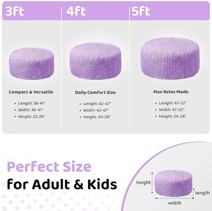 HABUTWAY 3FT Bean Bag Chair, 3' Large Bean Bag Chairs for Adults with Removable Stripe Plush Cover, Memory Foam Beanbag Chair for Living Room Bedroom Dorm (Purple)