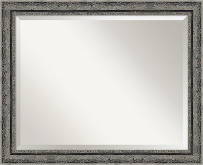 Amanti Art Bathroom Mirror for Over Sink, 27x33 Filigree Matte Black Rectangle Vanity Mirror, Large Traditional Frame, Hangs Horizonally and Vertically, Bathroom Wall Decor, Beveled Edge