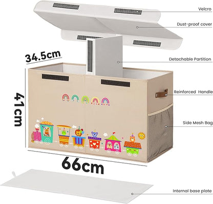 80L Large Toy Storage Box with Lid, Large Toy Box Chest for Kids, Girls and Boys, Nursery Room and Living Room, 26"x13" x16" (Dark Khaki-train)