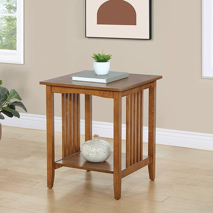 OSP Home Furnishings Sierra Side Table with Lower Storage Shelf and Mission Style Side Panels, Ash Brown