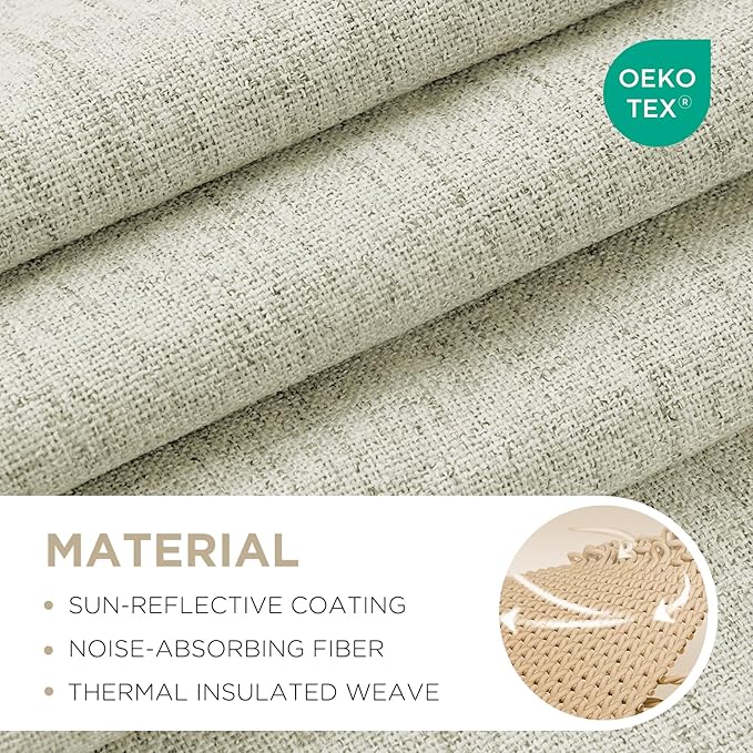 Joydeco 100% Blackout Curtains for Bedroom - Natural Linen Curtains 42" W x 84" L Long, Thermal Insulated 2 Panels Light Beige. Room Darkening Light Blocking Drapes for Living Room