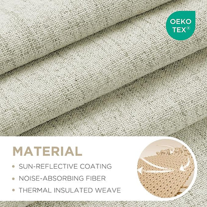 Joydeco 100% Blackout Curtains for Bedroom - Natural Linen Curtains 42" W x 84" L Long, Thermal Insulated 2 Panels Light Beige. Room Darkening Light Blocking Drapes for Living Room