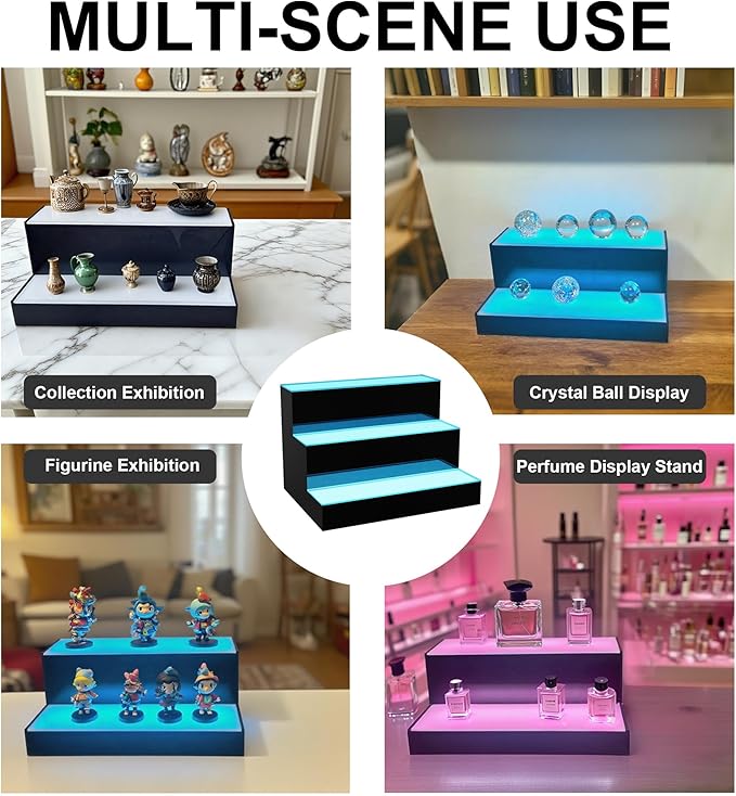 MESAlLUP Acrylic 40 Inch 2 Tier High Light LED Liquor Bottle Display Shelf with Remote Control, Mulit Color Lighting for Home Mini Bar, Restaurants & Party Use(Without Power Bank)