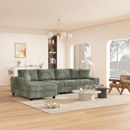 Eafurn 132.68" Oversized L Shaped Modular Sectional Sofa Couch with Reversible Chaise Lounge Daybed, Modern Corduroy Upholstered Corner Lounge Couch with Thick Cushions and Headrest