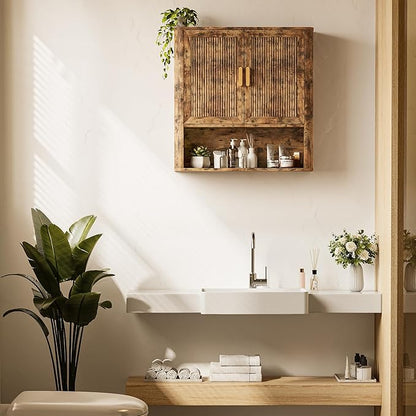 Bathroom Wall Cabinet, Wall-Mounted Medicine Cabinet with Adjustable Wood Shelf & Doors, Floating Bathroom Cabinet Over Toilet for Laundry Room & Kitchen & Living Room (Retro)