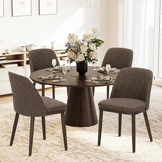 COLAMY Upholstered Dining Chairs Set of 2, Modern Kitchen Chairs with Back, Leather Side Dining Room Chairs with Wood Legs for Kitchen Dining Room Restaurant, Dark Brown