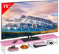 Clikuutory 59" Large TV Riser for 32-75 inch TVs, Tabletop Stand with Steel Legs, Storage & Dual - Screen Office Desk Function, Ideal for Home Office, Bedroom, Living Room, Pink