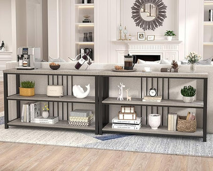 FOLUBAN Console Tables for Entryway, Sofa Table with 3 Tier Storage for Living Room Hallway Foyer Behind Couch, Rustic Light Grey