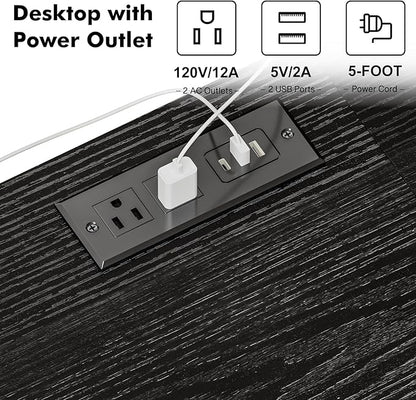 YGEOMER Black TV Stand Entertainment Center for 55 Inch TVs, with Charging Station and Lights Open Storage Shelves, TV Media Console, Open Storage Shelf with Sound Rack for Living Room, Bedroom