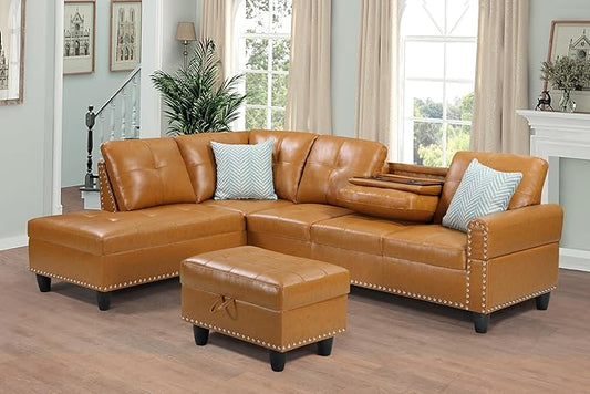 Evan Sectional Sofa or Couch with Ottoman for Living Room, Apartment, Bedroom, Office
