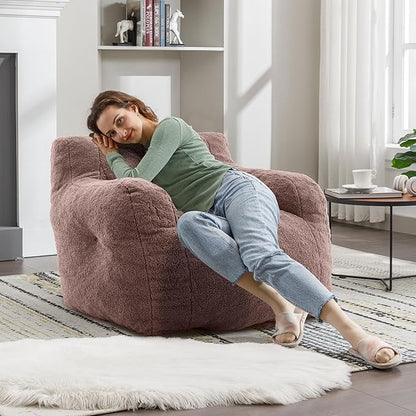 Recaceik Bean Bag Chairs, Tufted Soft Stuffed Bean Bag Chair with Filler, Fluffy Lazy Sofa Chair Lounger, Comfy Giant Bean Bag Chair for Bedroom, Living Room, Brown