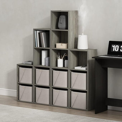 Furinno Luder Bookcase / Book / Storage, 4-Tier Cube, French Oak