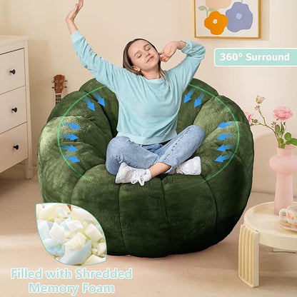 Pumpkin Bean Bag Sofa Chair for Adult, Beanbag Couch with Filler for Reading and Relaxation, Comfy and Lazy Sofa for Dorm, Apartment, Living Room and Bedroom, Dark Green