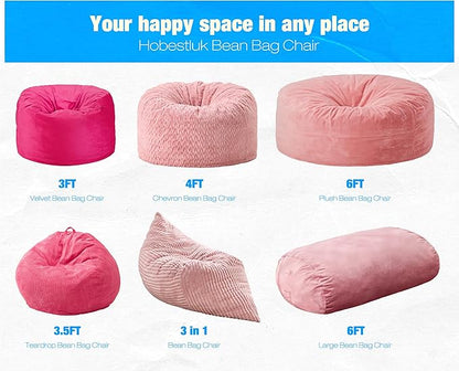 Hobestluk 6FT Bean Bag Chair Large Beanbag Lounger with Removable Cover Adult Bean Bag Chair with Portable Handle Desgin for Living Room Bedroom (Pink, 6FT)