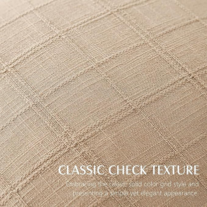 Foindtower Set of 2 Decorative Linen Check Throw Pillow Covers Neutral Farmhouse Vintage Cushion Covers Modern Coastal Boho Home Decor For Sofa Chair Couch Bedroom Living Room Outdoor,18×18 Inch,Camel