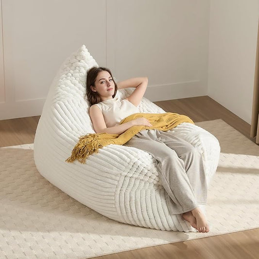 3-in-1 Giant Bean Bag Chair for Adults & Kid, Convertible Floor Sofa to Mattress, High-Density Foam Chair Bed with Washable Cover, Multi Functional Lounge Couch for Bedroom, Living Room (Beige)