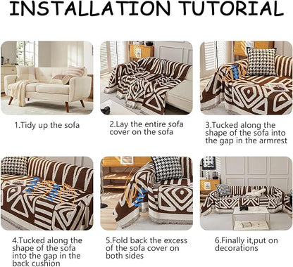 HANDONTIME Chocolate Boho Couch Cover Reversible Sofa Covers for 3 Cushion Washable Chenille Couch Protector, 71" X150