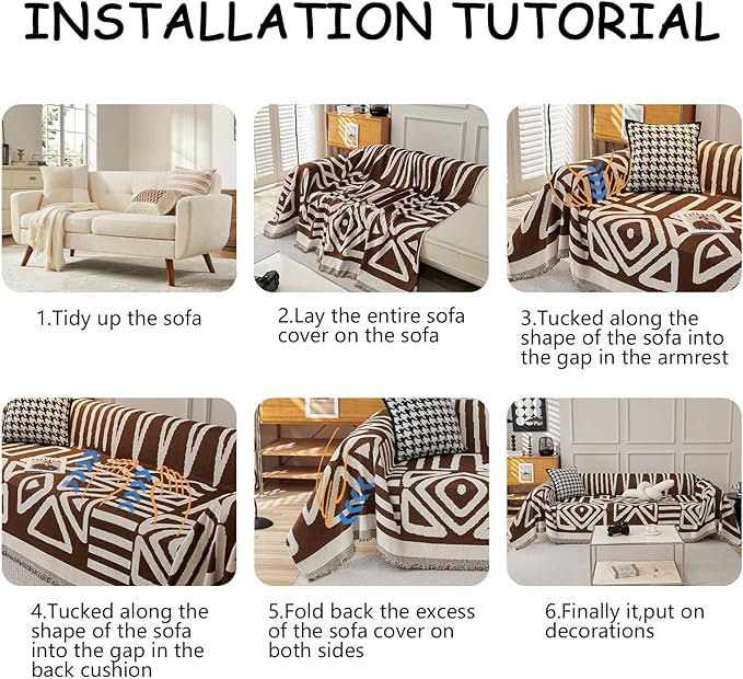 HANDONTIME Chocolate Boho Couch Cover Reversible Sofa Covers for 3 Cushion Couch Washable Couch Sofa Cover for Dogs Dark Couches Covers Chenille Sofa Protector Couch Covers for Sofa, 91" X118"