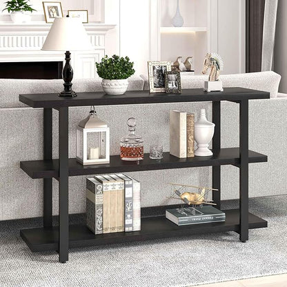 FOLUBAN Black Entryway Table, Modern Console Tables with 3 Tier Storage Shelves for Living Room, Wood and Metal Sofa Table for Hallway, Entrance, or Behind Couch, 47 Inch