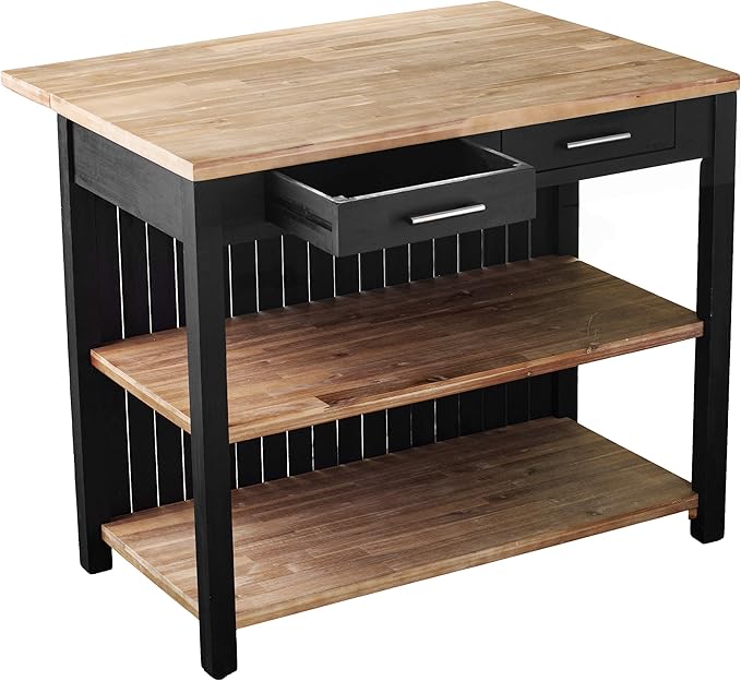 SEI Furniture Berinsly Expandable Freestanding Kitchen Island, Black, Natural