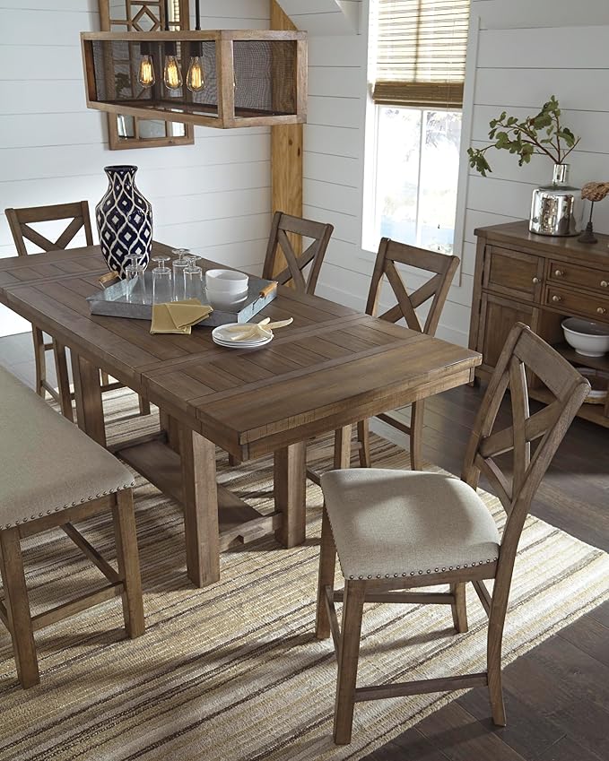 Signature Design by Ashley Morriville Counter Height Upholstered Dining Room Bench, Brown