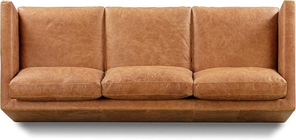 Poly & Bark Nolita Leather Couch - 85-Inch Sofa - Full-Grain Leather Sofa for Living Room with Feather-Down Topper - Living Room Couch - Pure-Aniline Vintage Italian Leather in Cognac Tan