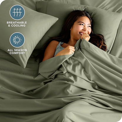 Bare Home Split Head Flex King Sheet Set - 1800 Ultra-Soft Microfiber Bed Sheets - Double Brushed - Deep Pockets - Easy Fit - 4 Piece Set - FlexTop King Bedding Sheets (Split Head Flex King, Sage)