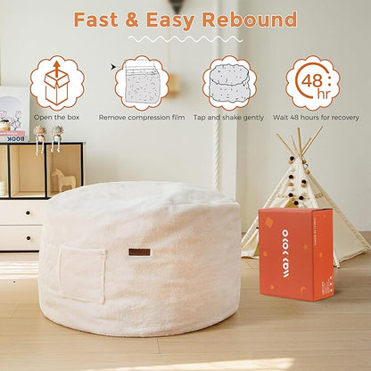 MAXYOYO Kids Bean Bag Chair, Stuffed Faux Fur Bean Bag for Toddler, Ultra Soft Floor Sofa with High-Density Foam Filling, Lazy Chair for Living Room, Playroom, Nursery Room