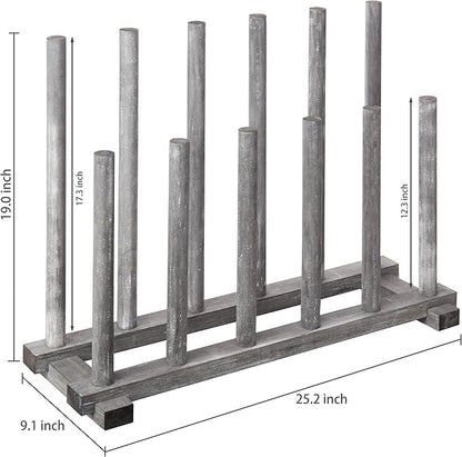 MyGift Coastal Graywashed Solid Wood Floor Standing Boot Holder Rack, Wooden Entryway Shoe Storage Organizer Stand Holds 6 Pairs of Tall and Short Boots