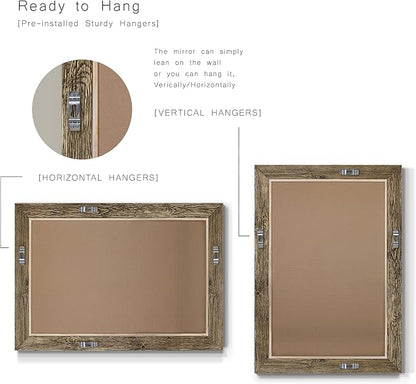 Renditions Gallery Walnut Vanity Mirror Rectangular Barnwood Framed Wall Mirror for Home Decor, Vertical or Horizontal Hanging, 29X41