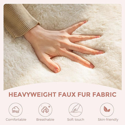 MAXYOYO Bean Bag Chair, Comfy Pebble Shaped Single Bean Bag Sofa for Adults, Stuffed Floor Sofa with Supportive Backrest & Armrests, Modern Faux Fur Accent Chair for Living Room & Bedroom, Beige