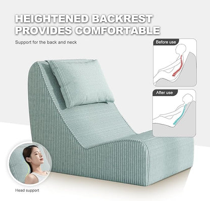 Giant Bean Bag Chair for Adults,Corduroy Chaise Lounge with Unrivaled Back Support, Detachable Neck Pillow, Comfortable Ottoman & Washable Cover for Living Room, Bedroom, Garden(Mint Green)