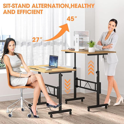 Klvied Small Standing Desk Adjustable Height for Sitting and Standing, Portable Laptop Table for Walking Pad,Oak